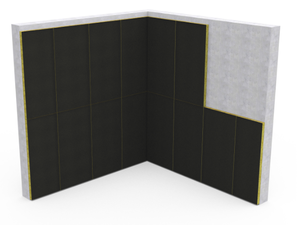 Siderise Black Tissue Faced Stone Wool Acoustic Lining Slab being shown in application