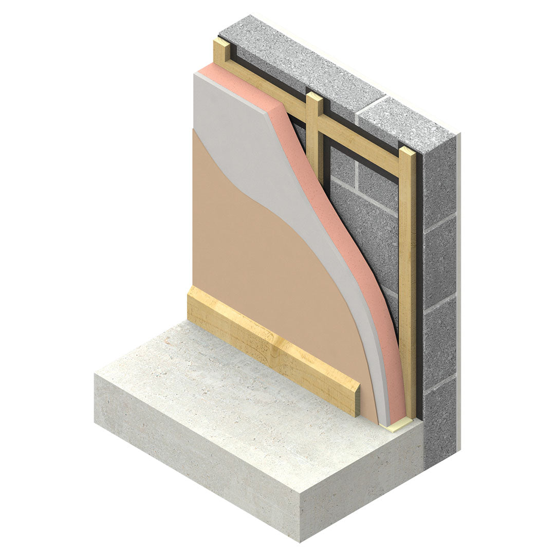 Product image of Kingspan Kooltherm K118 Insulation Board being used in a wall with a white background