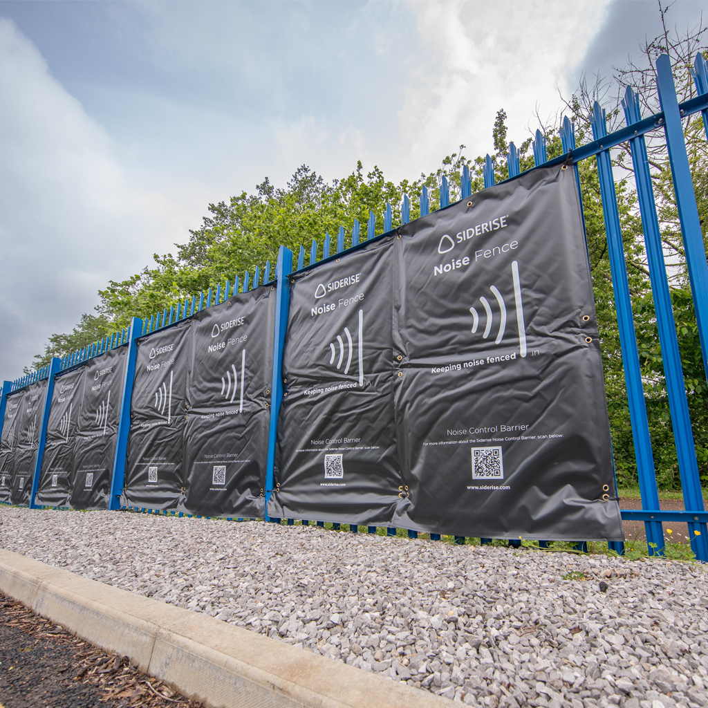 Siderise NCBMR Noise Fence Acoustic Barrier Moisture Resistant shown in action on a fence
