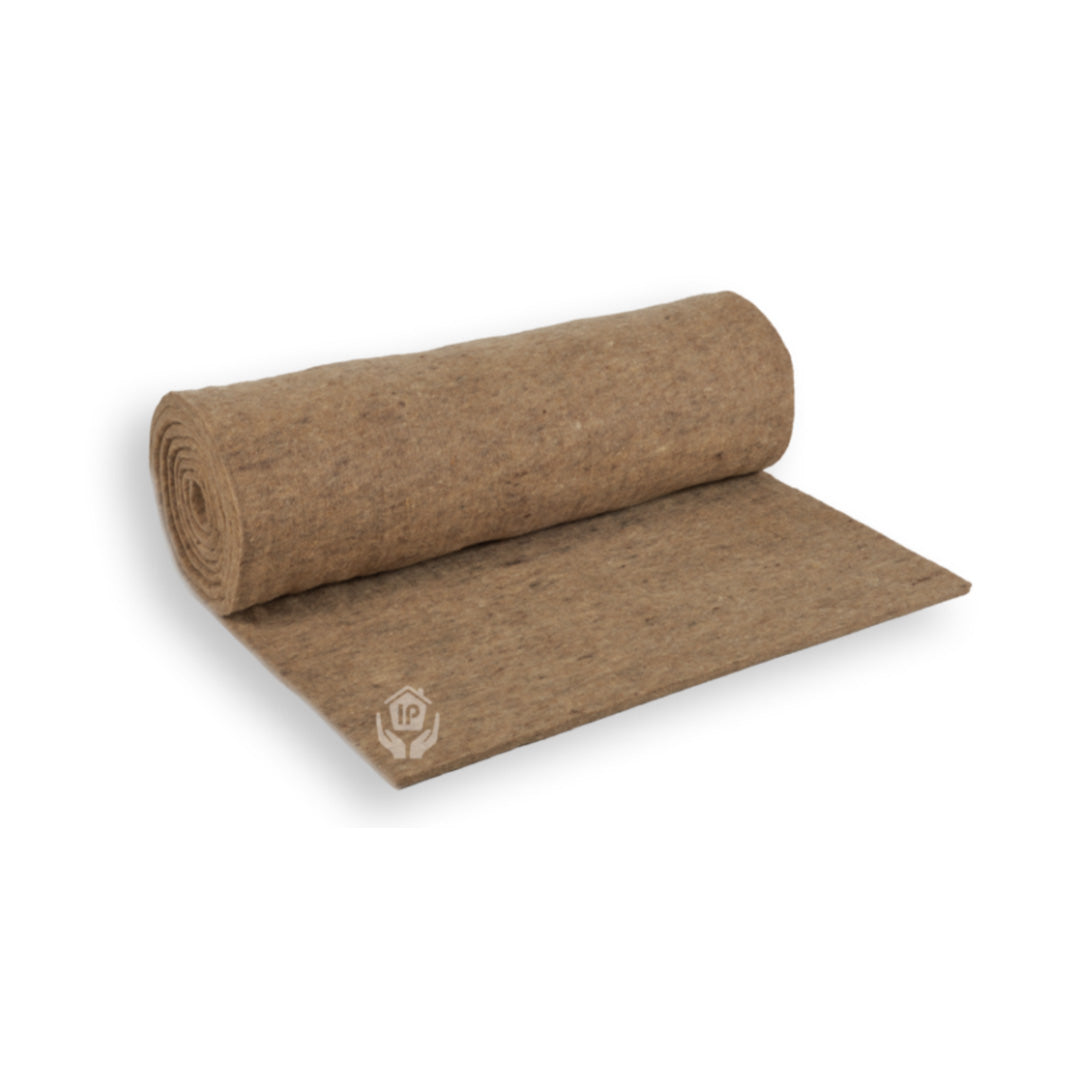 A roll of Sheepwool silentwool carpet displayed on a white background