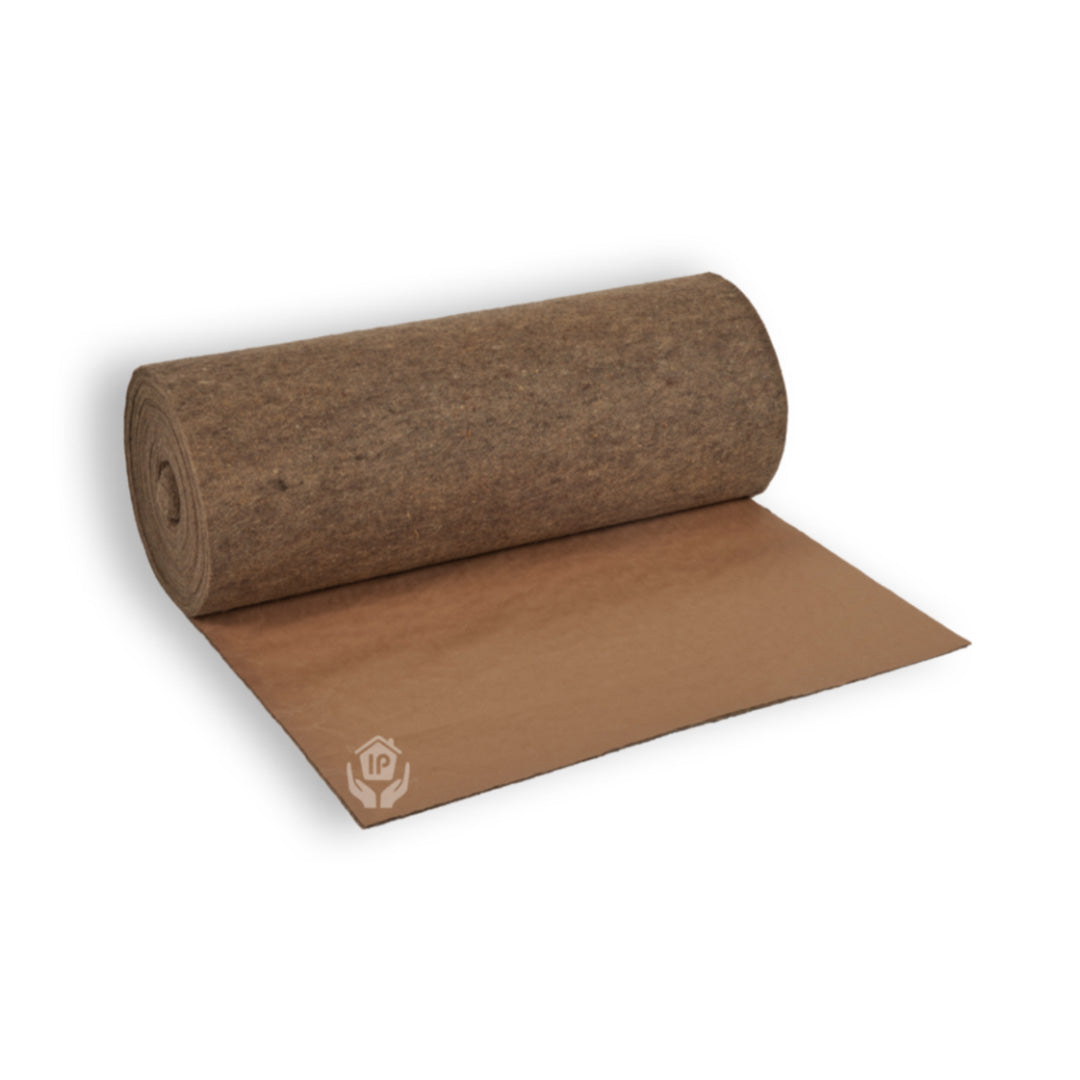 A roll of Sheepwool silentwool floor displayed on a white background