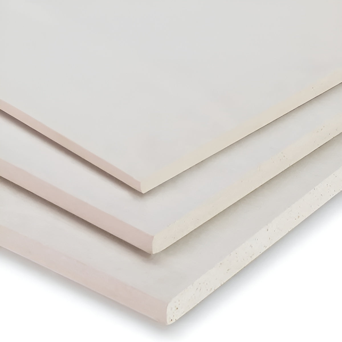 A stack of square edge plasterboard displayed on a white background