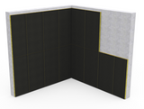 Siderise Black Tissue Faced Stone Wool Acoustic Lining Slab being shown in application