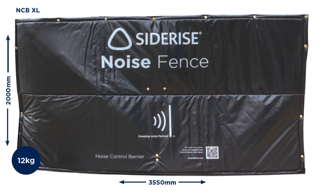 Siderise NCBXL Noise Fence Acoustic Barrier displayed on a white background, showing measurements